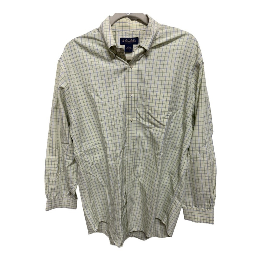 Brooks Brothers Men's 100% Cotton Non-Iron Button Shirt Yellow/Blue Plaid Large